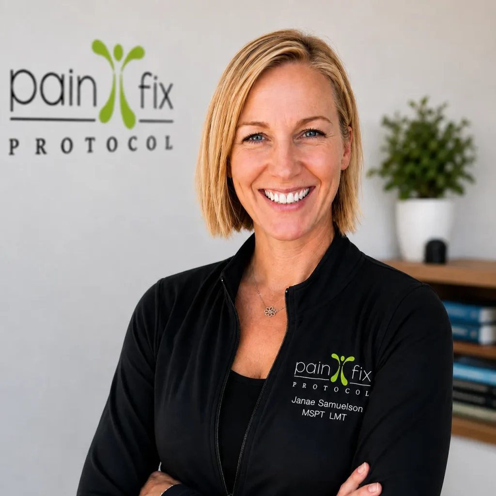 Janae Samuelson, MSPT, LMT, Pain Fix Protocol personal coach.